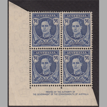 SG207 3½d Imprint block MNH